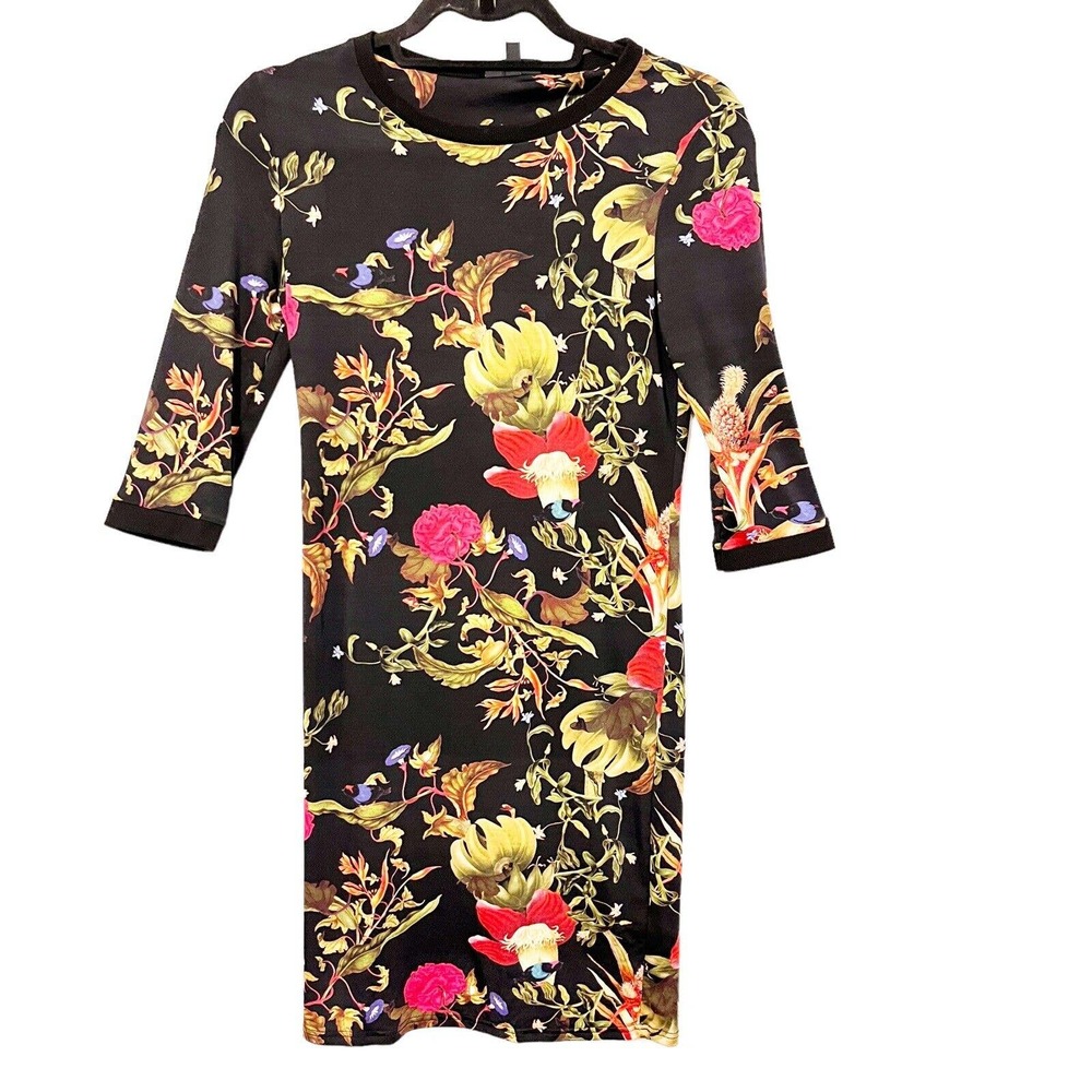 Topshop Pullover Dress Size 6 Floral Print Long Sleeve Round Neck Stretch